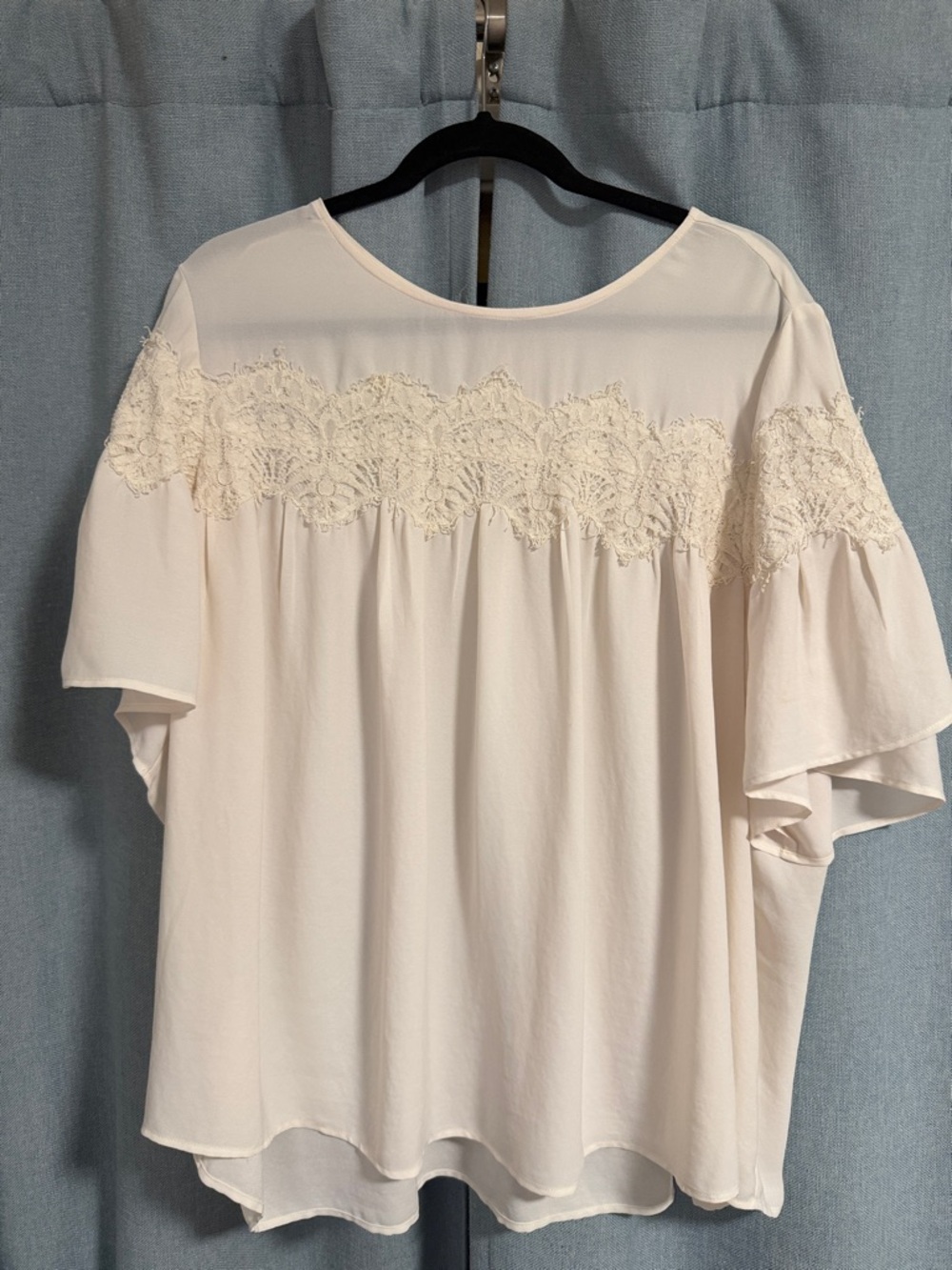 Lucky brand Cream Lace-Trim Flutter Sleeve Top - 3x